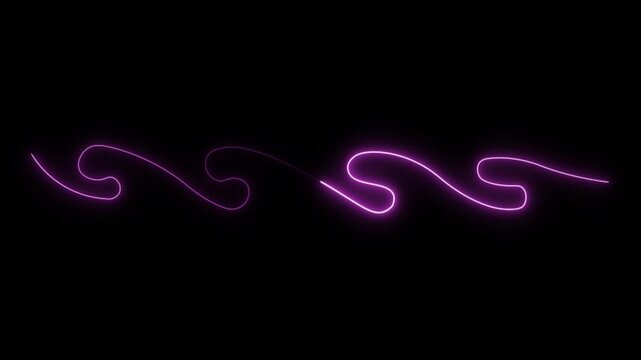 Pink glowing wave line showing illuminated neon curves moving across a dark background. Seamless motion graphics animation loop.