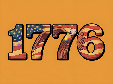 Vintage 1776 numbers with american and native patterns