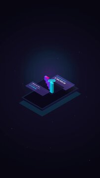 3D isometric mobile banking app mockup featuring floating UI layers and bar chart