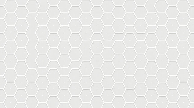Minimalist white hexagon pattern background, geometric honeycomb texture wallpaper, clean architectural surface for tech design