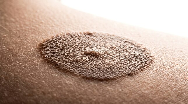 Macro detail of hyperpigmented dark skin spot plaque on body