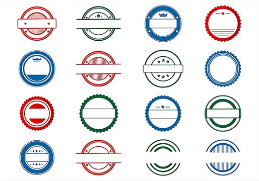 Blank Vintage Round Rubber Stamp Badges and Seal Frames Set.