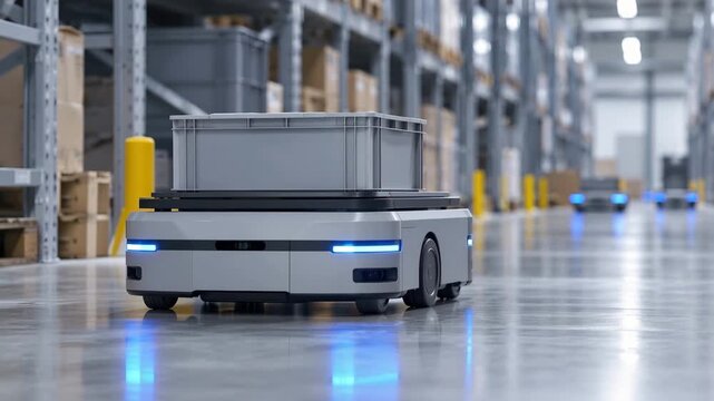 Autonomous Warehouse Robot Background, AGV Logistics Automation Concept for Supply Chain Technology