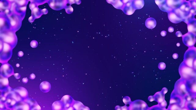 Smooth violet blobs glossy fluid border around open background dotted luminous specks. modern product reveals, colorful title graphics, digital advertising, beauty campaigns imaginative event visuals.