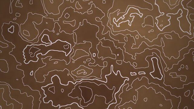 Animated detailed topographic elevation heat map with drifting contour lines on a dark red background, seamless 4K loop