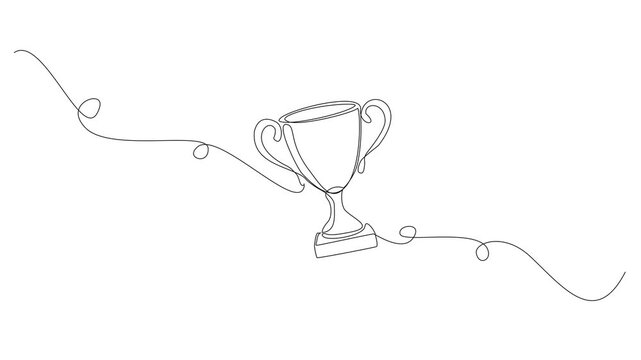 animated continuous line drawing of a trophy cup, minimalist success and achievement concept, line art animation