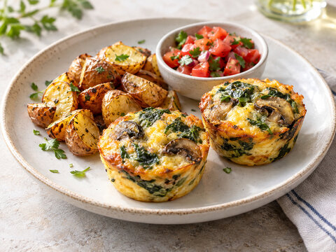 Baked Egg Breakfast Cups with Roasted Potatoes and Tomato Salsa