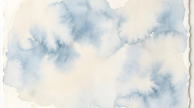 Abstract watercolor wash background with softly bleeding soft blooming pigment in dusty blue and cream tones. Delicate hand painted texture for wedding, editorial, and branding design.