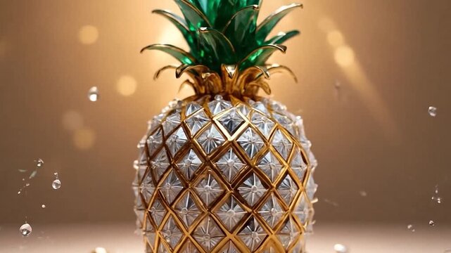 Luxurious gold pineapple encrusted with sparkling diamond gems.