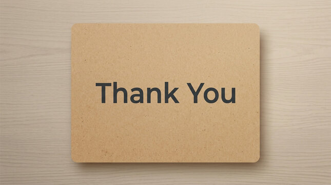 Minimalist Thank You card on kraft paper, rustic brown note on light wood background, elegant gratitude message for business