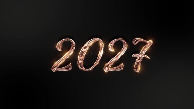 Elegant metallic 2027 numbers copper tones, glossy reflections warm glow, space around text. year ahead announcements, holiday messages, party invitations, premium event titles New Year promotions 3D