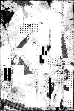 Glitch distorted grungy isolated layers . Design element for brochure, social media, posters, flyers. Overlay texture.Textured banner with Distress effect .Vector halftone dots . Screen print texture