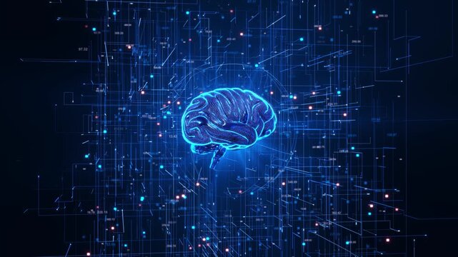 A luminous brain model web of linear connections data points, creating a futuristic intelligence . AI innovation promos, deep learning explainers, 19 education computational research titles.