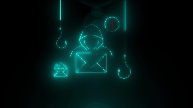 Phishing Email Scam Fraud Vector with Spam Internet Scammer Online Cyber Security On Black Bckground.