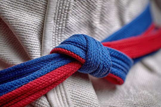 close-up of ju jitsu gi fabric and belt knot