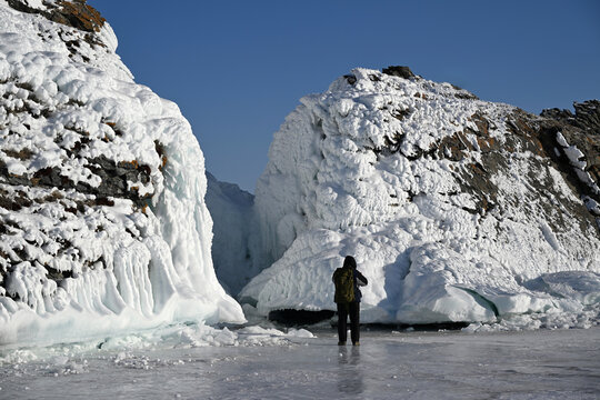 The Kobylaya Golova Peninsula on the winter Lake Baikal. Eastern Siberia. Russia