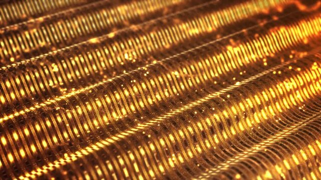 Bright amber light catches gold strips parallel ripples, rich abstract surface glitter deep shadows. premium product promotions, glamorous video introductions, decorative celebration backgrounds