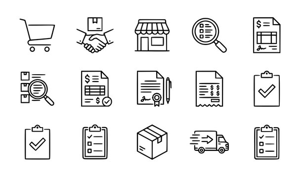 Procurement Supply Chain and Purchasing Thin Line Icon Collection &ndash; 12 Vector Symbols