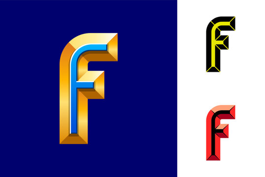Letter F made chiseled block, facet letter, beveled letter set, vector illustration 10EPS