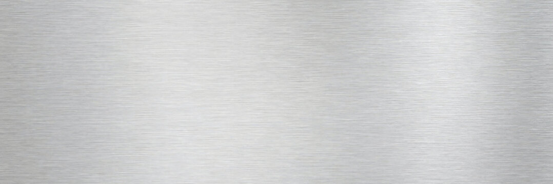 Brushed aluminum texture background, silver metallic surface with horizontal grain, industrial stainless steel plate for tech design, sleek chrome metal finish for modern product backdrop
