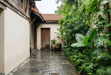 Fototapeta premium Tropical Courtyard After Rain