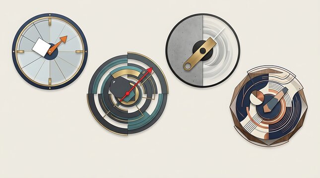 Detailed circular technical illustrations representing mechanical gear