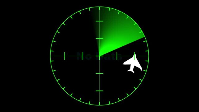 Green radar screen animation sweeps past airplanes with no data alerts. Air traffic flight telemetry coordinates guide the radar screen. Cyber surveillance monitoring runs on the radar screen.