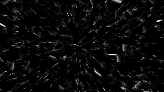 White light streaks animation rushes into a dark central vortex. Dynamic warp speed tunnel motion guides the light streaks. Ethereal cosmic energy rays fill these white light streaks.