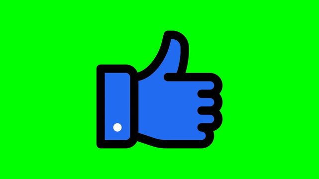 Animated blue thumbs up like icon on green screen background