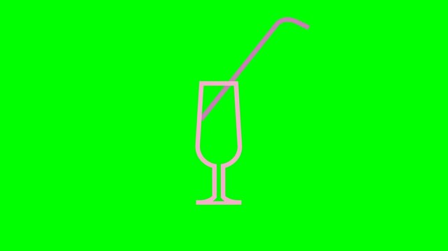 Animated cocktail glass icon with straw and orange slice on green screen
