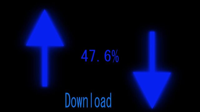 Glowing up and down arrows animation displays download metrics. Fast broadband internet speeds track with the up and down arrows. Digital data transfer rates drive these up and down arrows.