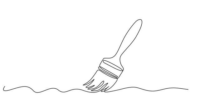 Animated self drawing of continuous line draw paint brush. Full length one line art animation. 4K video, Animated self drawing of continuous line draw paint brush, Full length one line art animation v