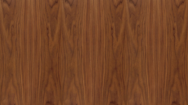 Warm American walnut wood panel texture with symmetrical bookmatched cathedral grain, ideal for mid-century product stage mockups, 3D luxury interior material mapping, and executive background design.