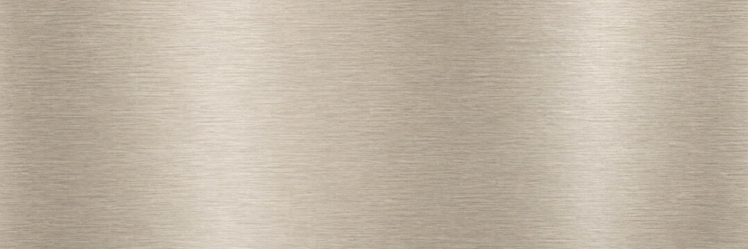 Brushed champagne metal texture background, elegant satin nickel finish with soft light reflections, horizontal metallic surface for luxury product design and industrial branding projects