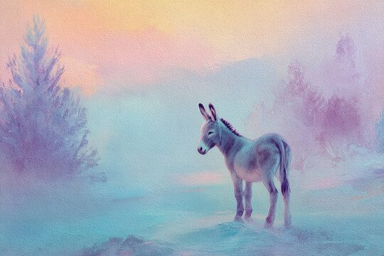 donkey with soft pastel colors in dreamy landscape