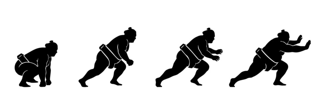 Sumo wrestler charging forward motion sequence silhouette
