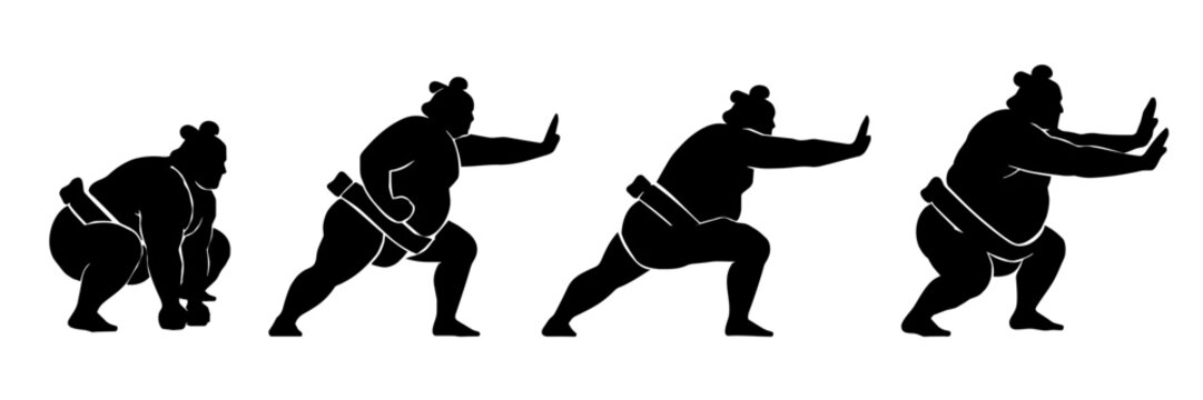 Sumo wrestler charging forward motion sequence silhouette
