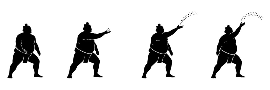 Sumo wrestler throwing salt ritual motion sequence silhouette
