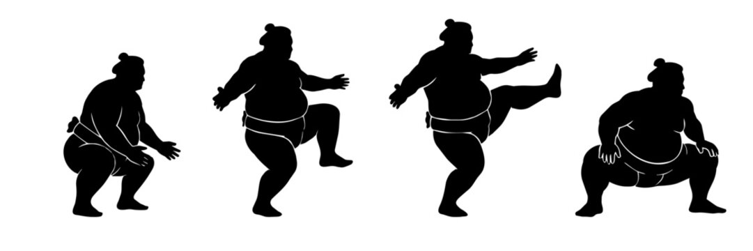 Sumo wrestler performing shiko leg raise motion sequence silhouette
