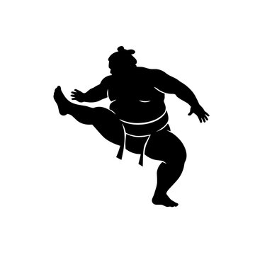 Sumo wrestler performing shiko leg raise silhouette
