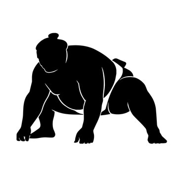 Sumo wrestler in ready stance black silhouette
