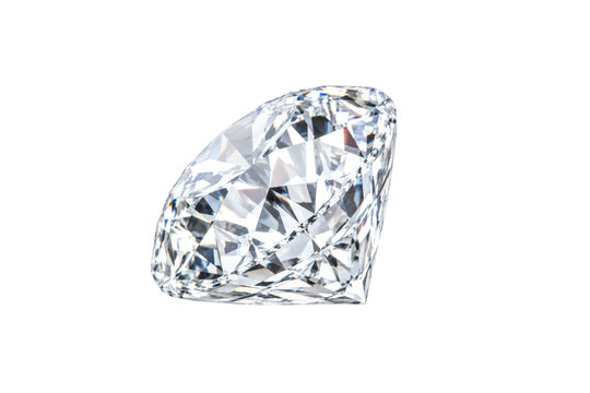 Brilliant-cut colorless diamond gemstone with sparkling geometric facets and elegant light dispersion, isolated on a clean white background for luxury, jewelry, investment, and gemology concepts.