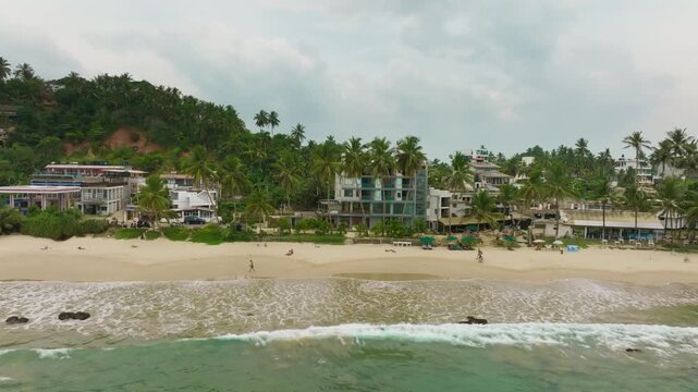 Aerial view of the resort coast of Southern Sri Lanka, a popular resort region with picturesque beaches, well-developed infrastructure and opportunities for surfing and animal watching..