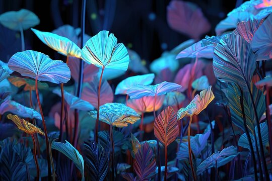 magical rainforest glowing with bioluminescent plants