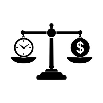 Time and money scale icon flat outline in black
