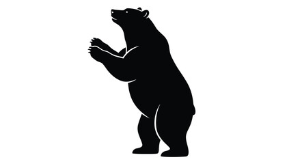 Fototapeta premium Silhouette of a large bear standing upright on its hind legs with raised paws, isolated on a clean white background.