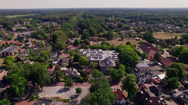 Aerial view of Dutch town Gorssel, The Netherlands, with MORE museum in the village art center seen from above