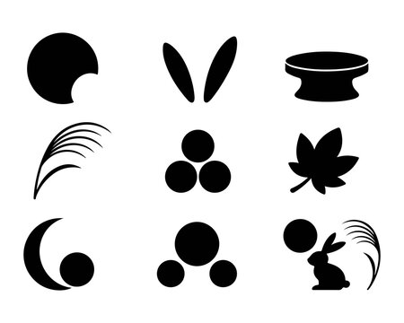 Japanese Tsukimi Moon Viewing Silhouette Collection &ndash; Harvest Moon, Rabbits, Susuki Grass and Autumn Seasonal Elements