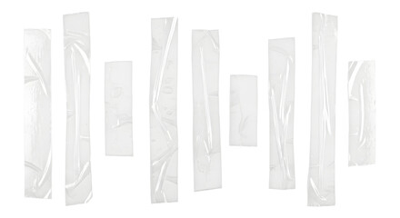 Set of sticky transparent tape strips isolated on transparent background © Solven