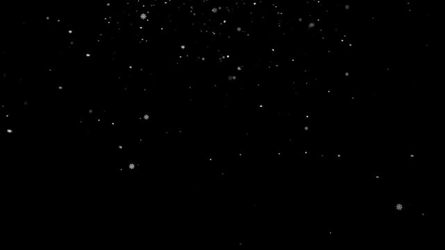 Snow falling on black background, christmas snow winter holiday alpha channel 4k video. isolated falling realistic snowflake on chroma key. abstract Christmas holiday effect